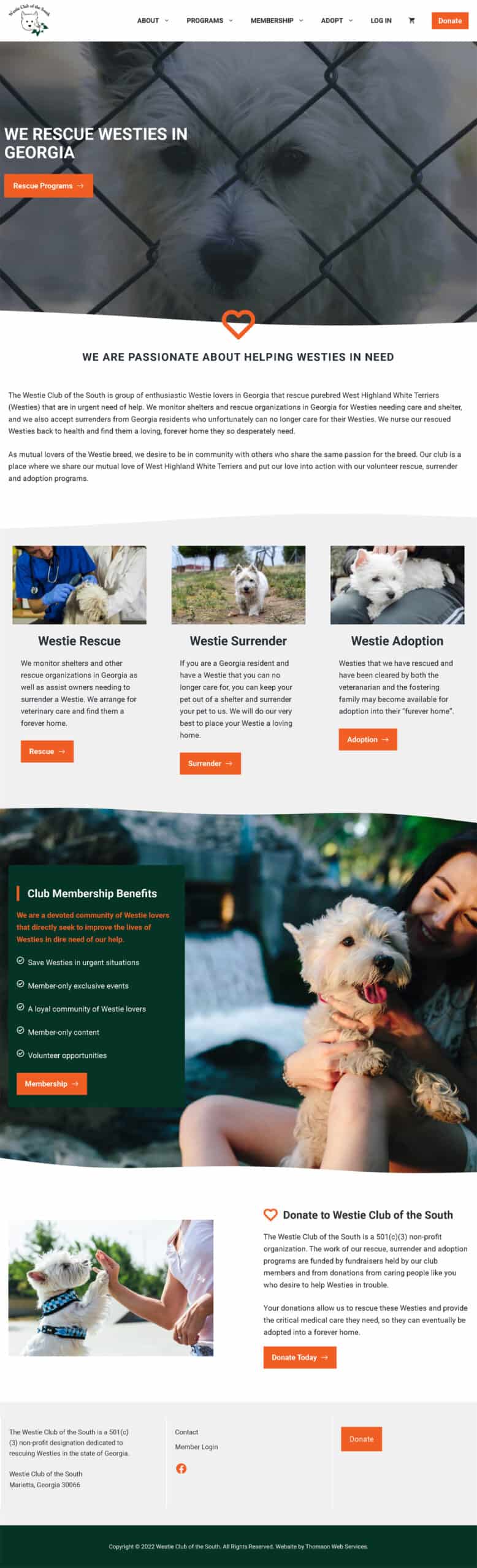 Westie Club of the South website design project homepage